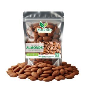 "Mukhlis premium almonds in standing pouch – high quality badam rich in protein and healthy fats"