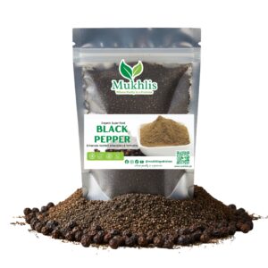 "Mukhlis premium black pepper powder in standing pouch – finely ground kali mirch spice"
