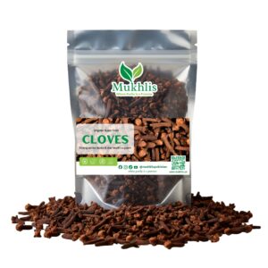 "Mukhlis premium cloves in standing pouch – aromatic laung spice for cooking and wellness"