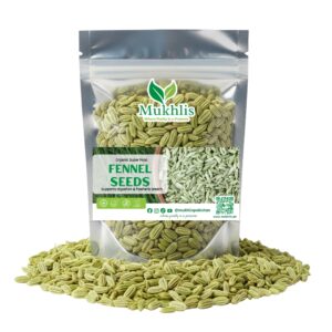 "Mukhlis premium fennel seeds in standing pouch – saunf for digestion and natural sweetness"