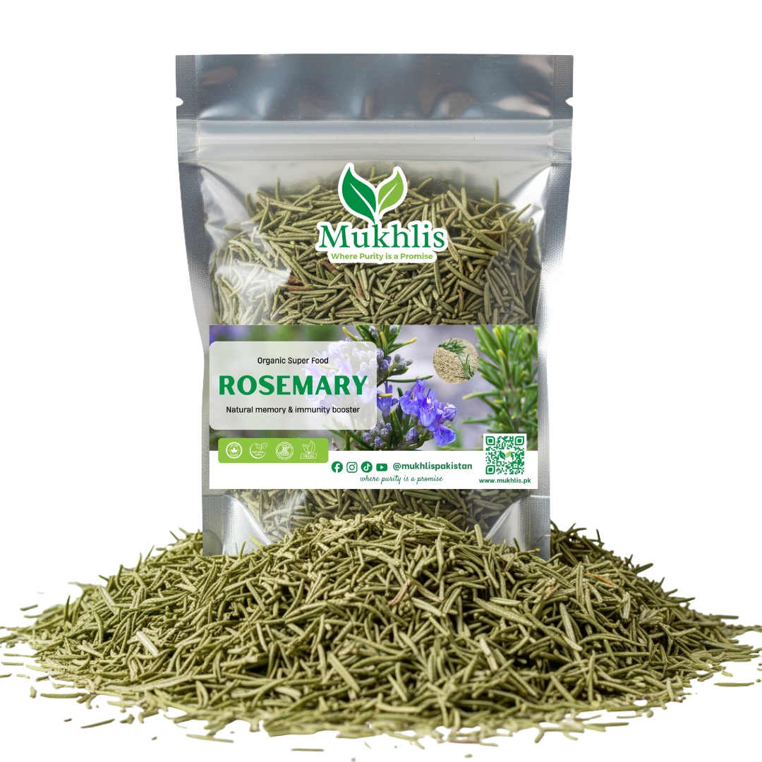 "Mukhlis premium rosemary in standing pouch – dried herb for cooking and wellness"